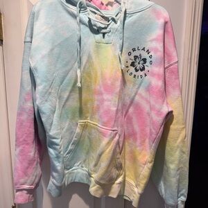Tie-Dye Lace-Up Hoodie with Orlando Floral Logo